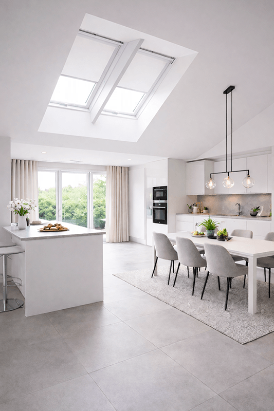 Rullegardiner skråvinduer nybyggeri